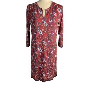 Coolibar Women's Oceanside Tunic Dress Brown Floral Print 3/4 Sleeve Size S